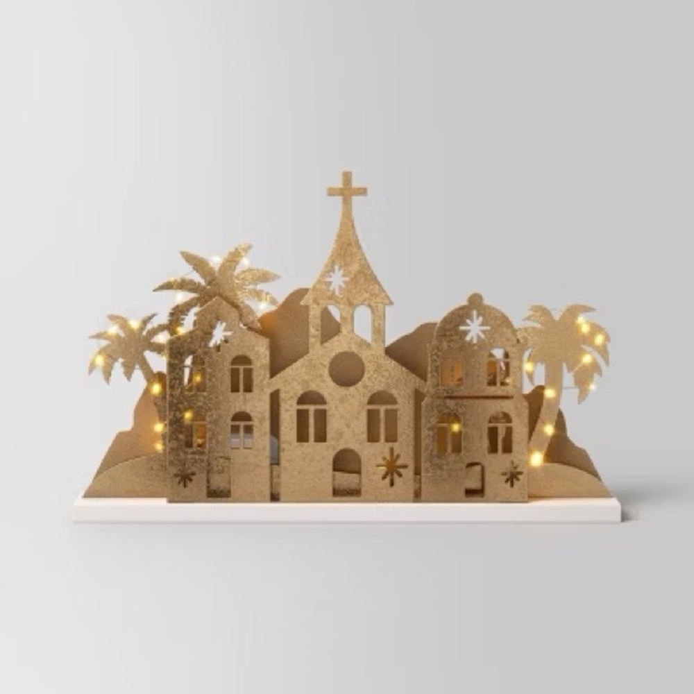 NWT Gold Glitter Nativity Village LED Holiday Decor